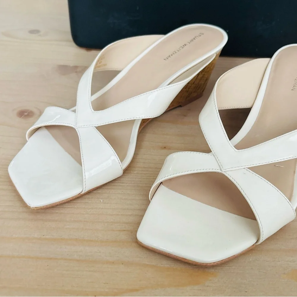 Stuart Weitzman Cream White Miami Wedge Women's Sandals Size 10 NwoT‎